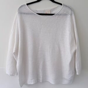 Oui For Linen Lovers White Lightweight Pullover Coastal Beachy Boxy Fit Sweater
